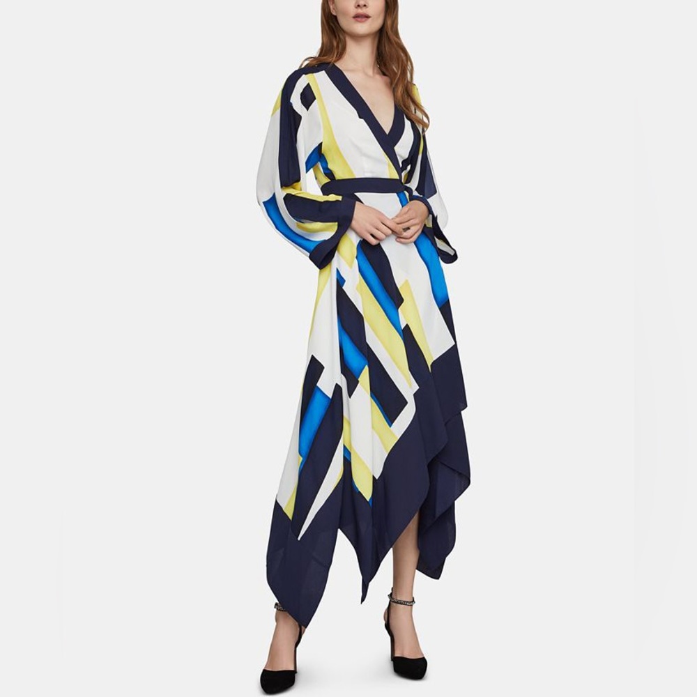 BCBG Colorblocked Handkerchief Wrap Dress. NWT.
